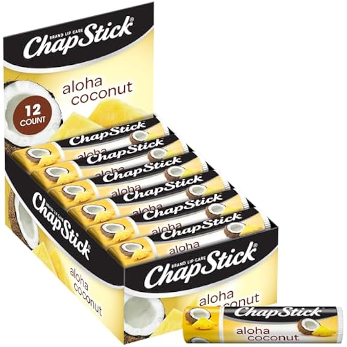 chapstick LIMITED EDITION TROPICAL PARADISE COLLECTION ALOHA COCONUT FLAVORED SKIN PROTECTANT LIP BALM TUBE - GREAT FOR MOISTURIZING & HYDRATING CHAPPED, CRACKED, DRY LIPS - 0.15OZ EACH, 12 STICKS - Image 1